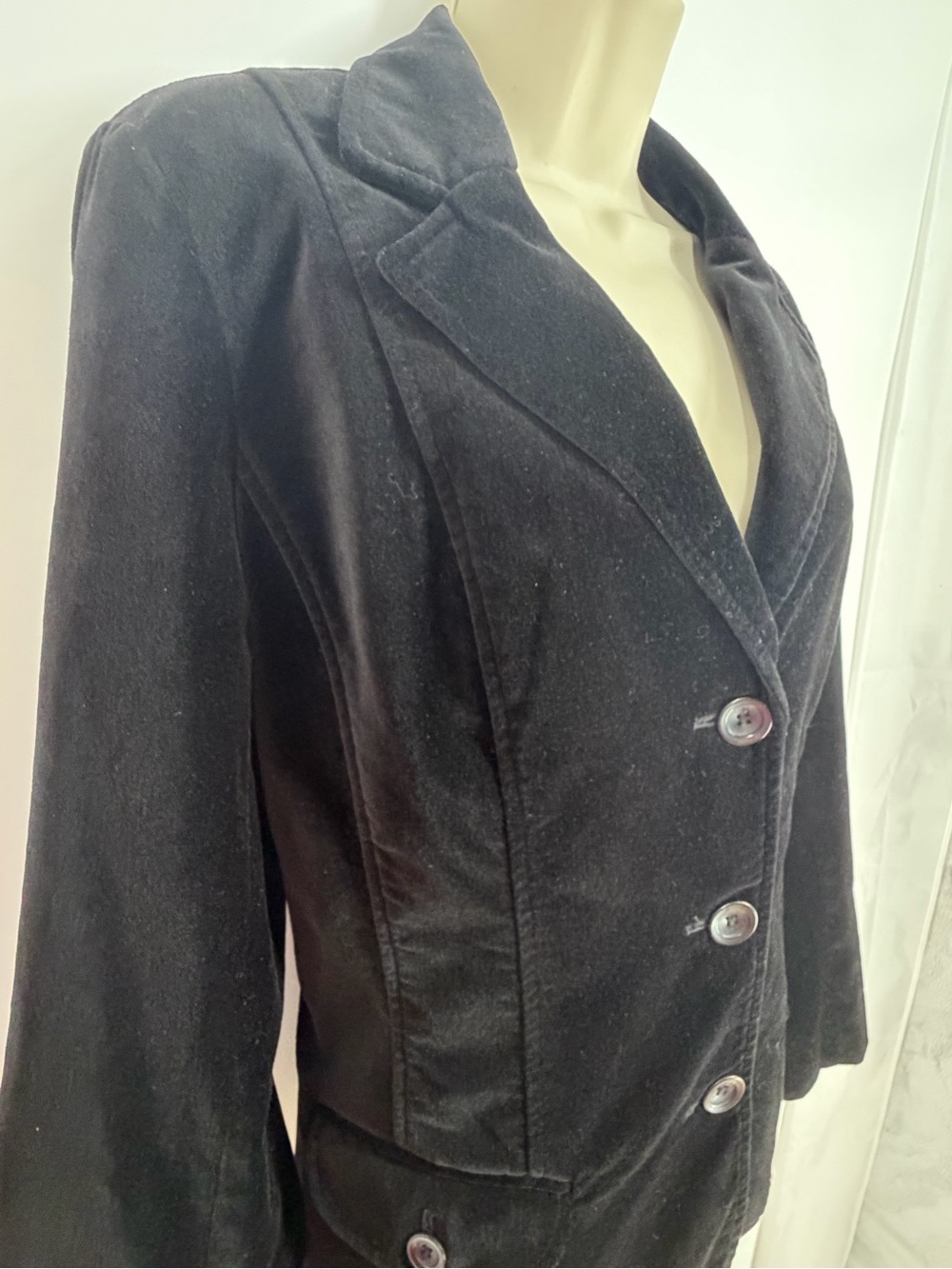 Vintage Y2K Liz Claiborne Black Cotton Velvet Blazer 14 Dark Academia Equestrian - Picture 4 of 15